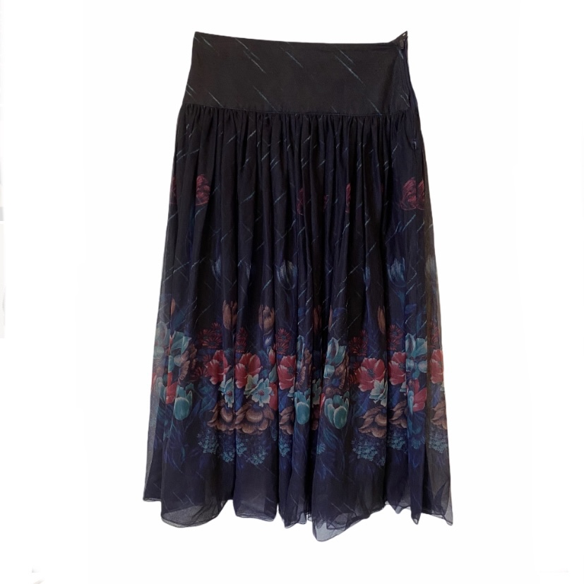 Vintage-skirt blue flower paterned 40 | Retrobloppis