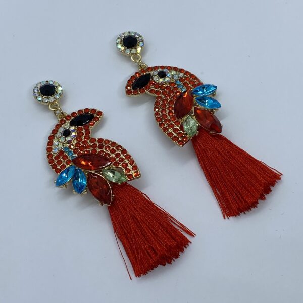 Big Macaw Rhinestone earrings red - Image 2