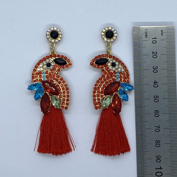 Big Macaw Rhinestone earrings red - Image 3